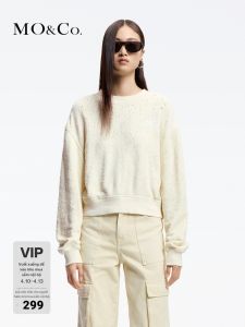 MO&Co. | Laser Holes Dye Wash Print Short Loose Cotton Hoodie