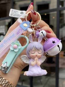 Cute Anny Baby Keychain for Girls Bag Doll Furry Ball Scissors Pendant Creative Gift Zinc Alloy Cartoon Series Key Holder
