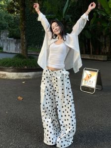 Quần Dài Thường Ngày in Hoa Viền Cho Nữ Mùa Hè Quần Ống Rộng Thoải Mái Cạp Cao Quần Dài Chất Liệu Polyester