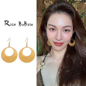 Gold Floral Carving Large Hoop Earrings Vacation Style Oversized Ethnicity Atmosphere Dangle Earrings Fashionable Jewelry