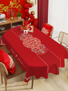 Wedding Celebration Red Chinese Style Tablecloth Rectangular Dining Tablecloth Engagement Tea Tablecloth Festive Bifer Brand