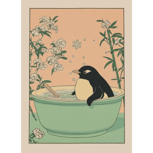 Japanese Bathroom Art Poster Cute Animals in Bathtub Canvas Printed Decorative Painting Used for Bathroom Decoration Frameless