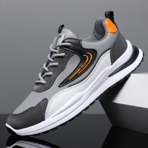 Mens Waterproof Leather Surface Running Shoes Spring Autumn Casual Dad Sneakers Youth Trendy round Toe Rubber Outsole