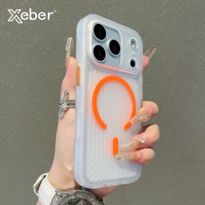 Corrugated Pattern For Magsafe Magnetic Wireless Charge Case For iPhone 17 16 15 14 13 Pro Max Transparen Bumper PC Matte Cover