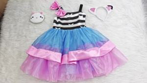 Kids Girls Cosplay house Costume Dress cat Children sleeveless Tulle Princess Dress+headband coin bag For Carnival Birthday