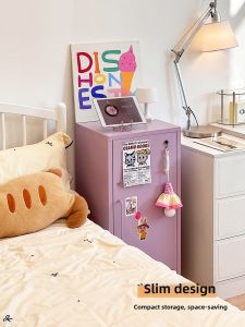 Childrens Bedroom Iron Cabinet Multi-layer Floor-standing Storage Cabinet Lockable Creative Metal Nightstand for Boys And Girls