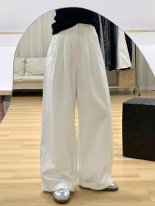 Black High Waist Pleated Wide Leg Denim Jeans Womens Loose Drapey Casual Straight Leg Pants Autumn New Texture Sensation