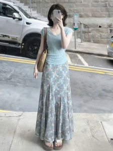 NIUVIES | Bộ Đầm Ngắn Hoa Xanh Mới Cho Mùa Hè