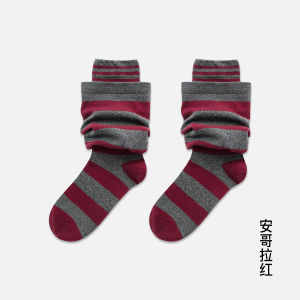 Fashionable Striped Double Layered Womens Socks Trendy Overlap Sweater Weather Comfy Mid-Calf Socks Personality Style All Seasons