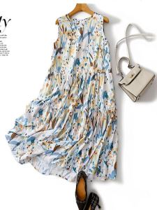 Big Sale: Leak-Picking French Style Print Chiffon Sleeveless Dress