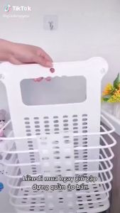 Giỏ đựng quần áo việt nam trước khi giặt treo tường gấp gọn tiện lợi tặng kém móc dán