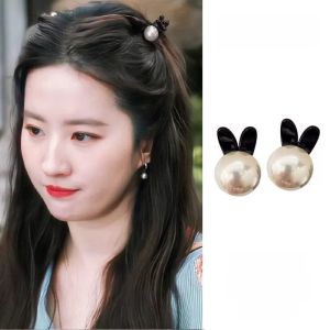 Cute Princess Rabbit Hair Clip Womens High End Small Hair Accessories Pearl Headwear Lovely Hair Grips Forehead Clip