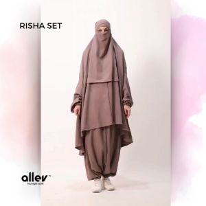 Allev Risha Set Sirwal Akhwat dan Khimar Lengan serta Cadar - Dusty Pink