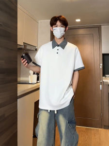 เสื้อยืดคอโปโลแขนสั้นทรงเข้ารูปสีขาวสำหรับผู้ชาย ทรงหลวม ฤดูร้อน ทรงปกติ ผ้าโพลีเอสเตอร์ ระบายอากาศได้ดี น้ำหนักเบา คอกลม