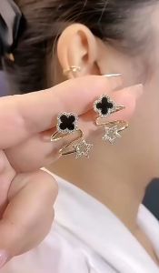Light Luxury Silver Ear Needle Gold Plated with Diamond Irregular Star Flower Womens Versatile Earrings Elegant Gold