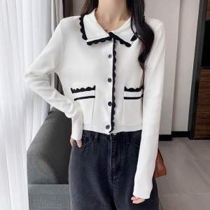 Áo Cardigan Tay Dài Cổ Bẻ Cài Cúc Viền Đen Hai Túi Thật Trước Phong Cách Thời Trang Hàn Quốc