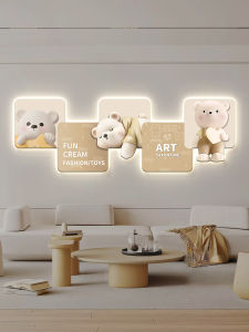 Cute Bear Bedroom Wall Art Modern Decorative Painting with Light Living Room Sofa Decoration Simple Style Childrens Room Picture