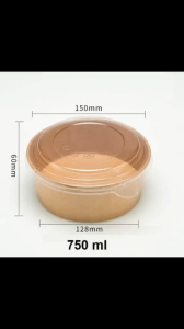 Tô giấy Kraft 750ml salad (Dạng thấp) Set 25-100 cái kèm nắp