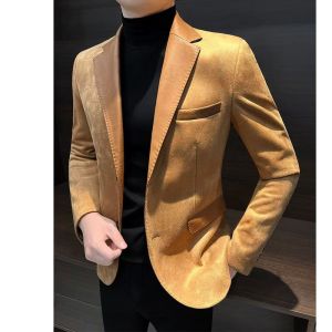Casual Mens Suede Suit Jacket Fashionable Autumn Winter Hong Kong Style Handsome New Model Advanced Splicing Western Clothes