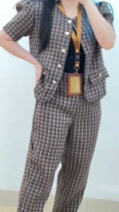6262 Radin Button Plaid One Set | Setelan Wanita Casual Korean Style