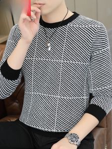 HENGYUANXIANG | Hengyuanxiang Mens Knitted Sweater Striped Thickened Round Neck Mink Velvet Warm Inner Wear Casual Loose Fit Long Sleeve