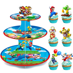 Bandai | 3-Tier Super Mario Cupcake Stand Super Mario Bros Cupcake Stand with 12 Pcs Mario Cupcake Toppers for Super Mario Party Supplies