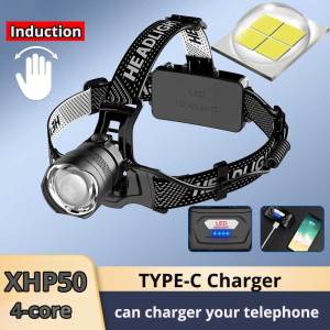 2025 New XHP50 White Laser Powerful Fishing Headlamp Rechargeable Light Headlight Camping Hiking LED Flashlights As Power Bank