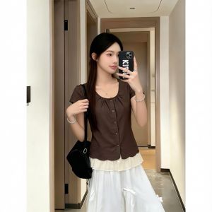 AIYITI | Tummy Covering Creative Design Chiffon Shirt Summer Plus Size