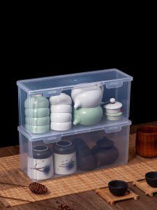 Tea Set Storage Box Dustproof with Cover Kombucha Teapot Teacup Storage Rack Household Large Capacity Put Cup Storage Box