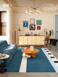 QISHUO | Waterproof Wash-free Vintage Blue Stripe Carpet