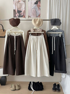 Korean Style Womens Wide Leg Pants Winter Fleece Lined Casual Comfortable Grandma Pants High Waist Balloon Pants