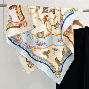 New High-end Real Silk Scarf 110x110cm 100% Mulberry Silk Large Square Shawl Double-sided Print Bandana Pashmina Scarves Foulard