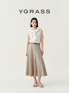 V·grass/V-GRASS | Chân Váy Dài Vintage Phối Nỉ Tơ Tằm Mới Thu