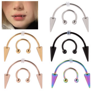 1PC Punk Style Stainless Steel Smiling Tiger Teeth Nail Cone Vampire Zombie Teeth Stud Horseshoe Lip Ring Piercing Jewelry