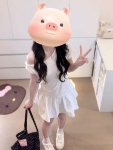 HUAYILING | French Style White Puff Shoulder Short Skirt Womens Summer Slim Fit Bloon Dress Sweet Japanese Style Standard Version A-Line Skirt