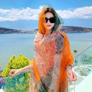 XUANXUAN | Khăn choàng lụa mỏng mùa hè cho nữ 2024 Khăn choàng mới dệt kim mùa xuân thu bãi biển Sanya khăn quàng cổ lớn khăn lụa