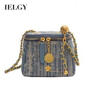 IELGY Ladies Casual Fashion Bucket Bag Western Style Denim Stripe Blue Crossbody Bag