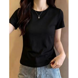 XINDADANG | Áo Thun Tay Ngắn Màu Đen Thiết Kế Retro cho Nữ
