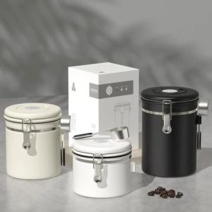 JUSTINLAU | JUSTINLAU 3pcs Stainless Steel Coffee Bean Airtight Canister Vacuum Sealed Storage Jar with Spoon for Kitchen Coffee Food