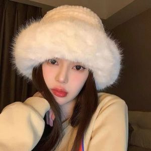 【♡Lovely girls house♡】Faux Fur Hat Solid Color Earmuffs Cap Fashion Cover Head Cap Ear Protection Warm Winter Hat