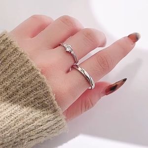 【Kotak Gratis】Artira Jewel Cincin Couple Cinta pada pandangan pertama Tunangan Cincin couple Anti karat Adjustable Pria Wanita Silver Aksesoris Nikah