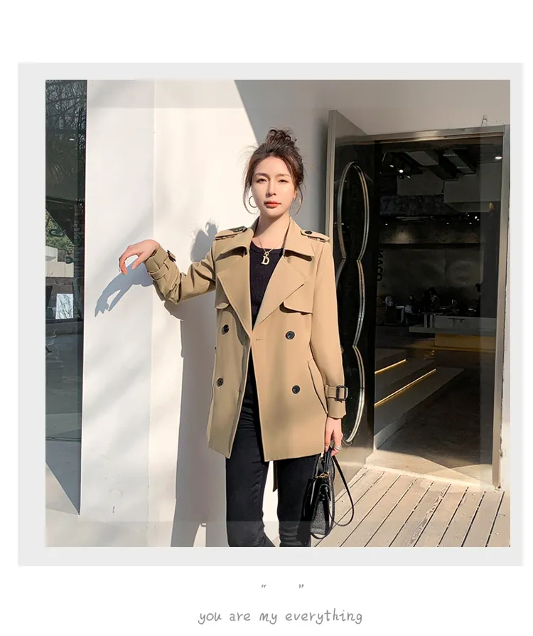 Women's Short Trench Coat 2023 Autumn New This Year Popular Temperament  Small Size Mid-Length Coat Coat Spring and Autumn