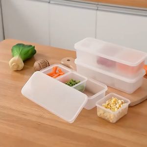 COLOGO 🥇 Food Storage Container Refrigerator Fresh-keeping Three-grid Drain Basket Plastic Kitchen Storage box with Lid