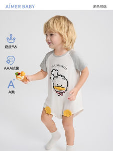 Aimix Baby Romper Short Sleeve Legless Suit Neutral Antibacterial Class a Piglet Peppa Skin Clothes Summer Home Clothes for Infants And Toddlers
