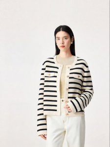 Purcotton | Striped Fitted Cotton Knit Sweater