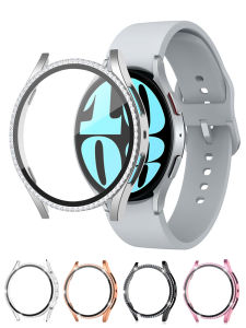 Ốp Lưng Bling PC Cho Samsung Galaxy Watch 6 40mm 44mm Với Miếng Dán Màn Hình Mặt Kính Đính Đá Phụ Kiện Đồng Hồ