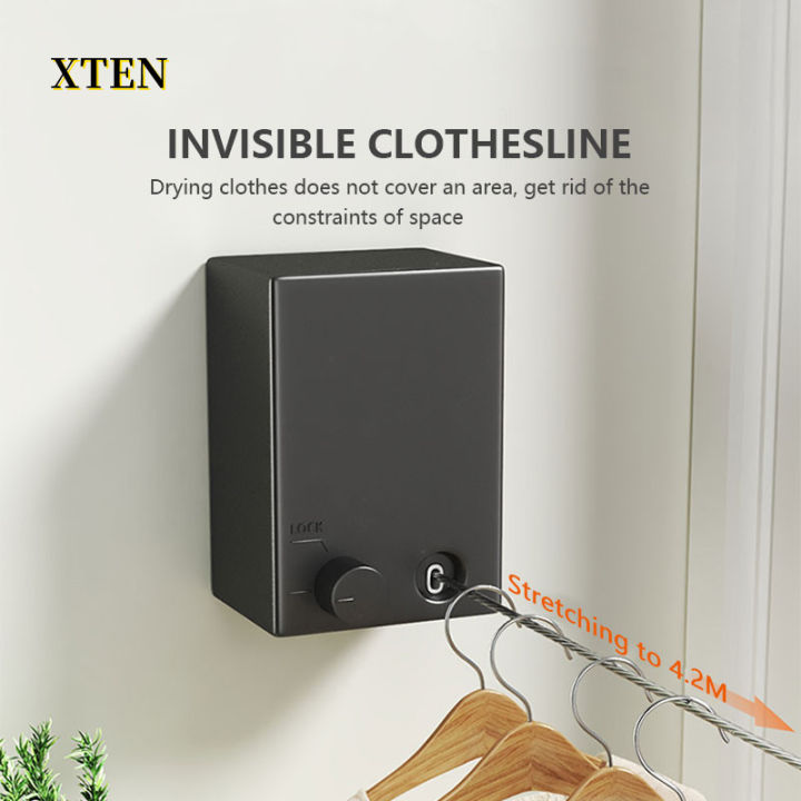 XTEN 4.2M Telescopic Invisible Wall Hanging Clothes Line Drying Racks ...