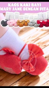 Mai Baby Kaos Kaki Newborn Cewek Model Mary Jane Hiasan Pita Lembut Kado Lahiran Unik Sepatu Balet