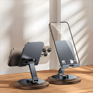JINHUAN | Adjustable Foldable Metal Stand for Phones and Tablets with Walnut Finish
