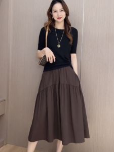 Womens Pocket Skirt Hepburn Style High Waist Western Style Slimming Mid-Length Umbrella Skirt Summer New Arrival Plus Size Casual Dress